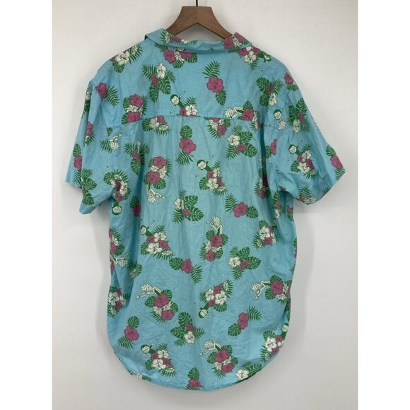 Rick and Morty Hawaiian Button Up Cotton Shirt Size 2x Blue Green Floral Unisex - Picture 3 of 8
